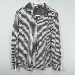 Jane + Delancey Striped Heart‎ Print Button Down Shirt - Size M